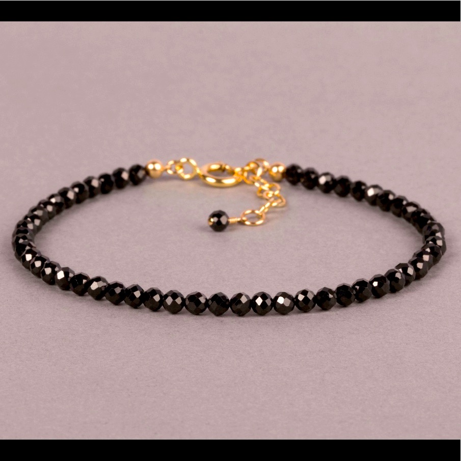 Black Spinel Beaded Adjustable Bracelet Natural Gemstone Faceted Beads Stacking 38$